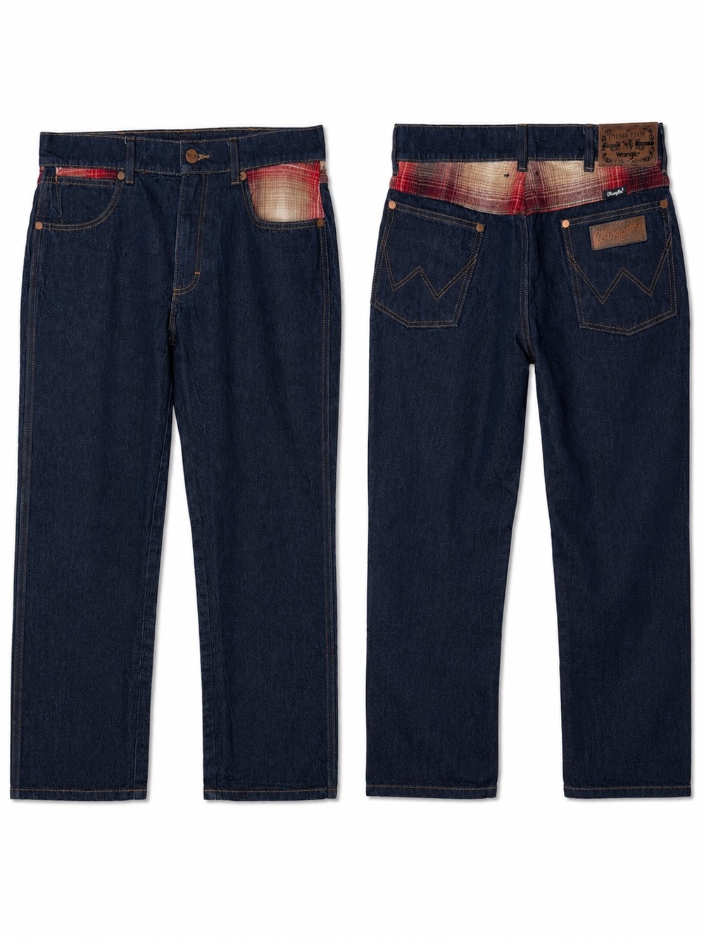 Wrangler Pendleton Plaid Wool Trim Jeans Mens 32x32 Dark‎ Wash Cowboy Western